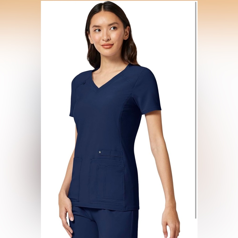 Cherokee Navy V-Neck Short Sleeve Medical Scrub Top fitted - Picture 4 of 5